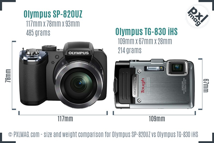 Olympus SP-820UZ vs Olympus TG-830 iHS size comparison