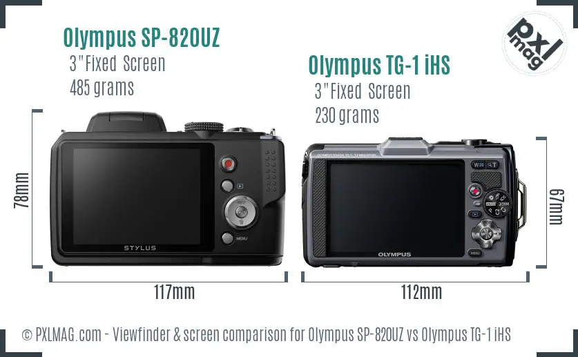 Olympus SP-820UZ vs Olympus TG-1 iHS Screen and Viewfinder comparison