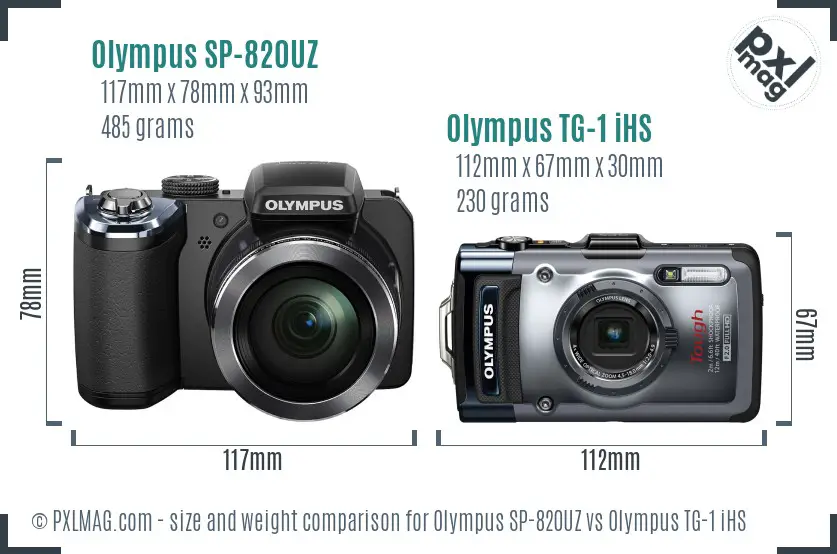 Olympus SP-820UZ vs Olympus TG-1 iHS size comparison