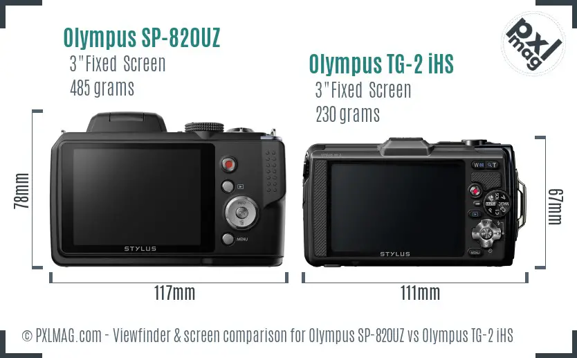 Olympus SP-820UZ vs Olympus TG-2 iHS Screen and Viewfinder comparison