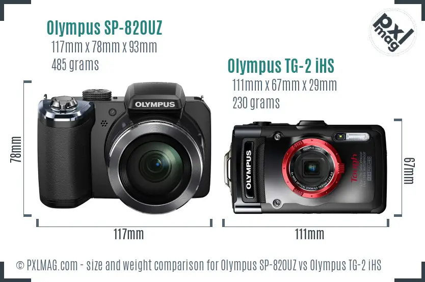 Olympus SP-820UZ vs Olympus TG-2 iHS size comparison