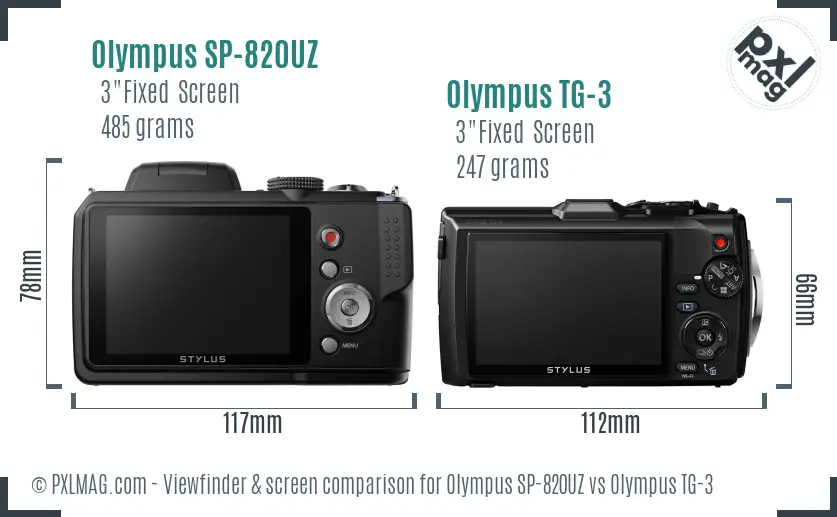Olympus SP-820UZ vs Olympus TG-3 Screen and Viewfinder comparison