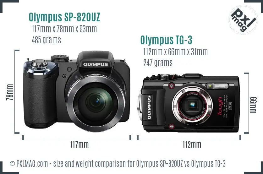 Olympus SP-820UZ vs Olympus TG-3 size comparison