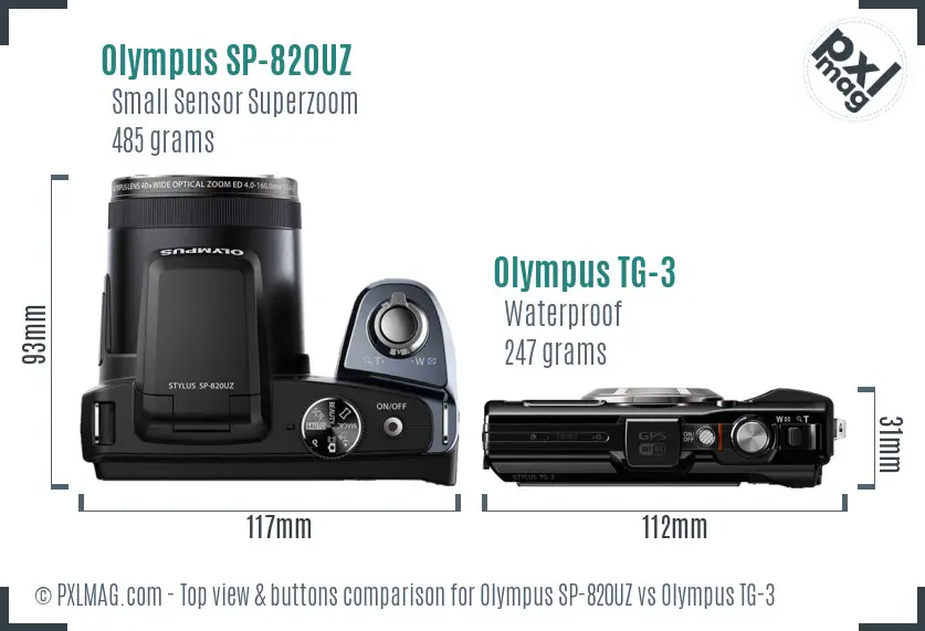Olympus SP-820UZ vs Olympus TG-3 top view buttons comparison