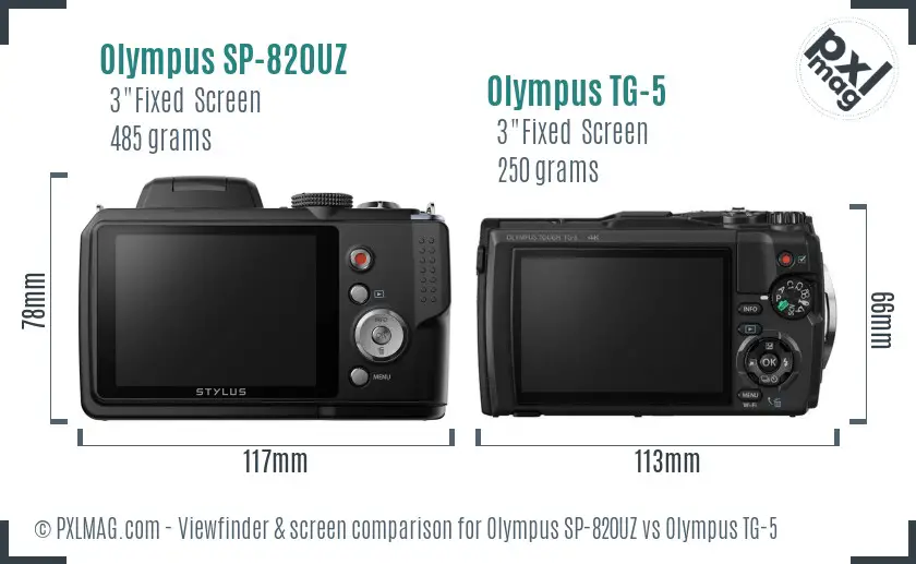 Olympus SP-820UZ vs Olympus TG-5 Screen and Viewfinder comparison