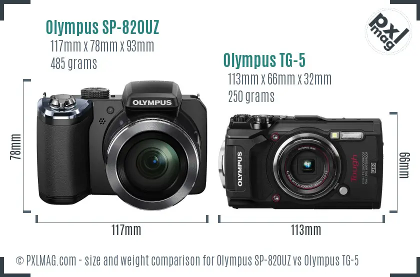 Olympus SP-820UZ vs Olympus TG-5 size comparison