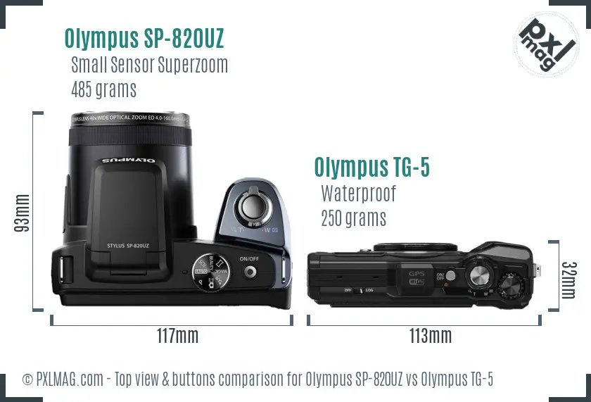 Olympus SP-820UZ vs Olympus TG-5 top view buttons comparison