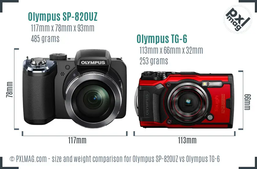 Olympus SP-820UZ vs Olympus TG-6 size comparison