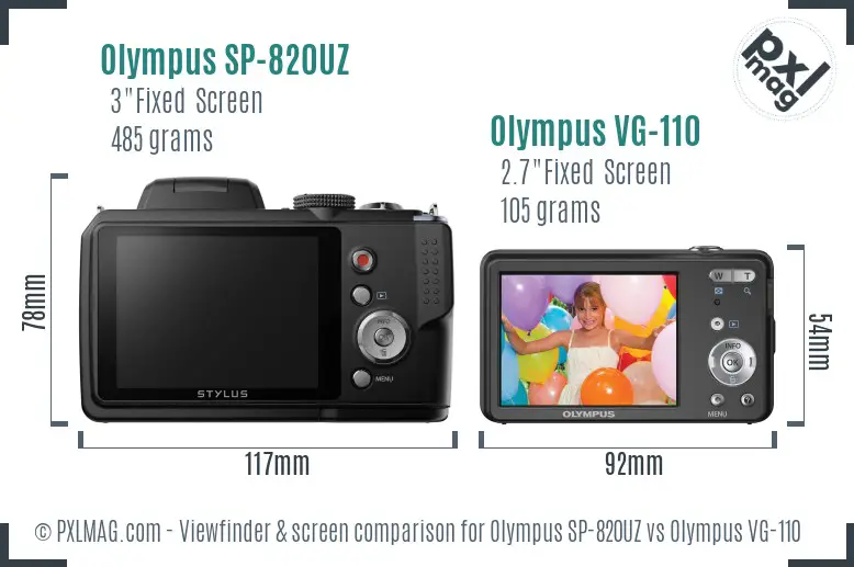 Olympus SP-820UZ vs Olympus VG-110 Screen and Viewfinder comparison