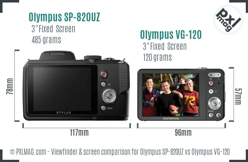 Olympus SP-820UZ vs Olympus VG-120 Screen and Viewfinder comparison
