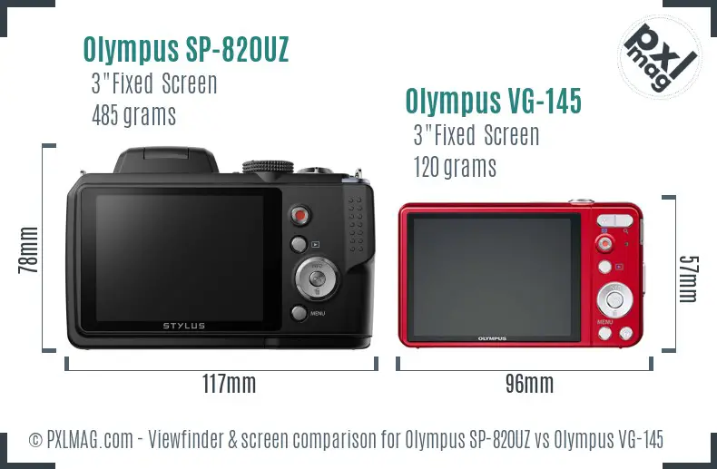 Olympus SP-820UZ vs Olympus VG-145 Screen and Viewfinder comparison