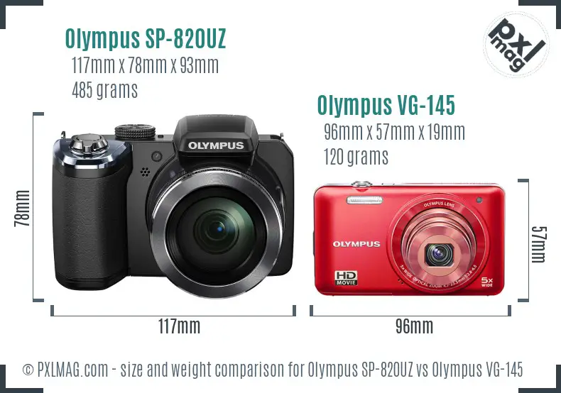 Olympus SP-820UZ vs Olympus VG-145 size comparison