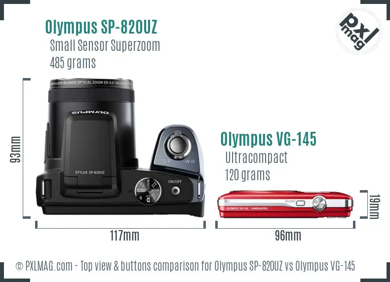 Olympus SP-820UZ vs Olympus VG-145 top view buttons comparison