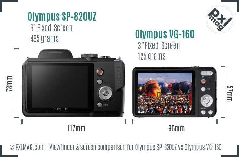 Olympus SP-820UZ vs Olympus VG-160 Screen and Viewfinder comparison