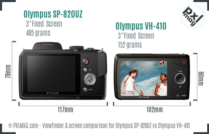 Olympus SP-820UZ vs Olympus VH-410 Screen and Viewfinder comparison