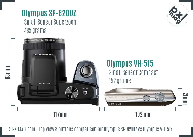 Olympus SP-820UZ vs Olympus VH-515 top view buttons comparison