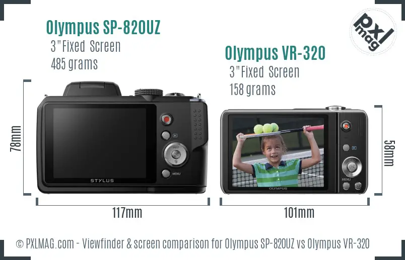 Olympus SP-820UZ vs Olympus VR-320 Screen and Viewfinder comparison