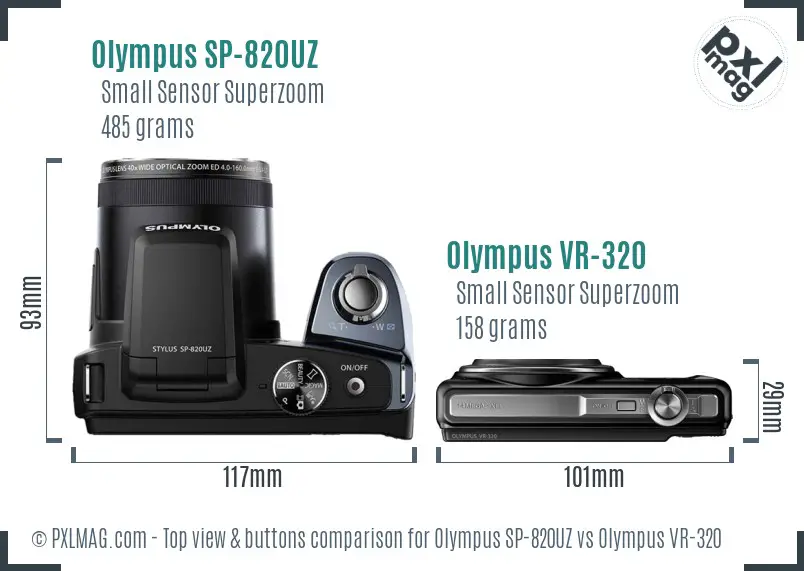 Olympus SP-820UZ vs Olympus VR-320 top view buttons comparison