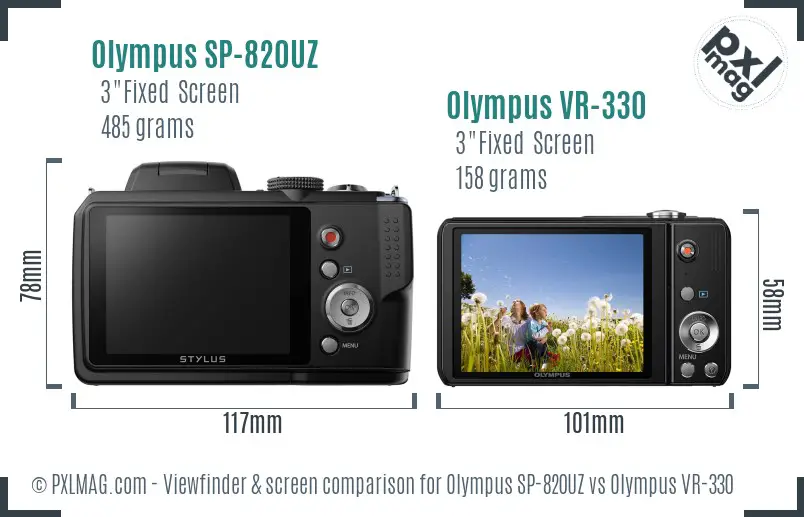 Olympus SP-820UZ vs Olympus VR-330 Screen and Viewfinder comparison