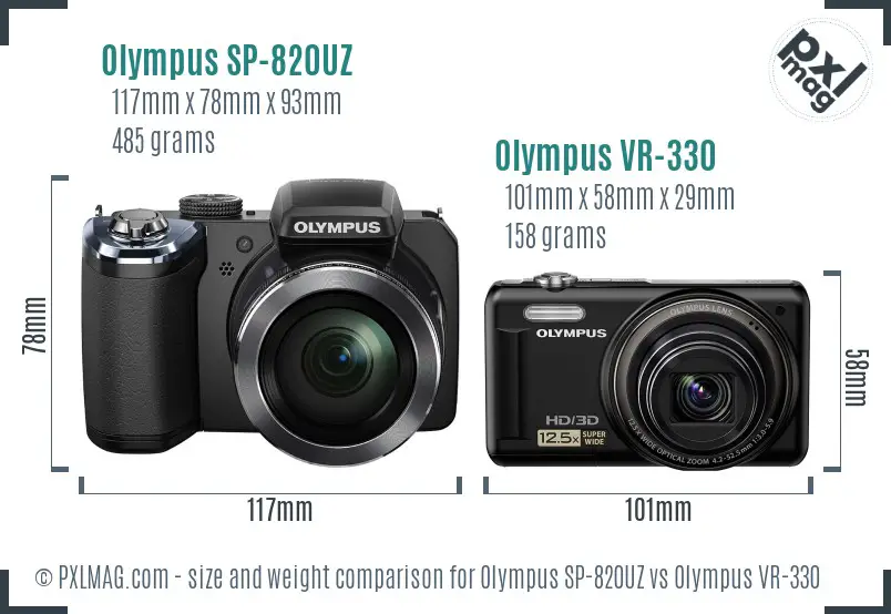 Olympus SP-820UZ vs Olympus VR-330 size comparison