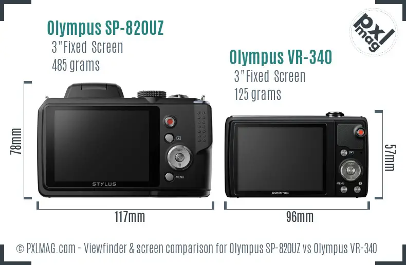 Olympus SP-820UZ vs Olympus VR-340 Screen and Viewfinder comparison