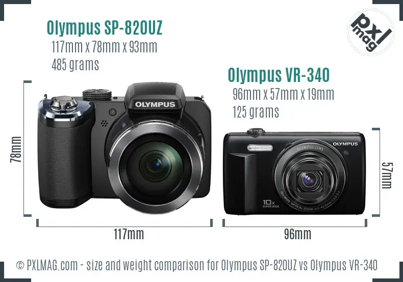 Olympus SP-820UZ vs Olympus VR-340 size comparison