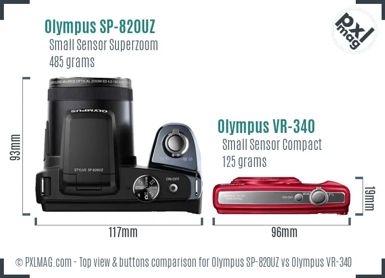 Olympus SP-820UZ vs Olympus VR-340 top view buttons comparison