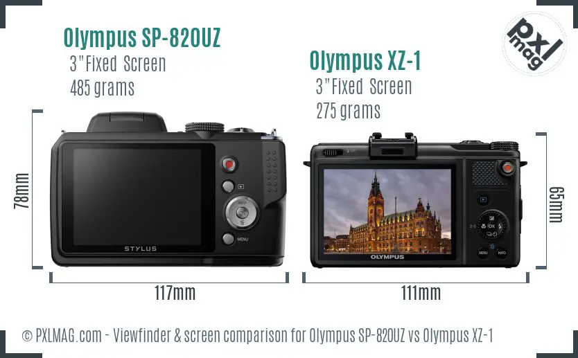 Olympus SP-820UZ vs Olympus XZ-1 Screen and Viewfinder comparison