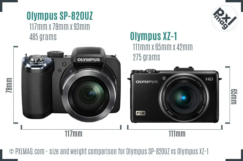 Olympus SP-820UZ vs Olympus XZ-1 size comparison