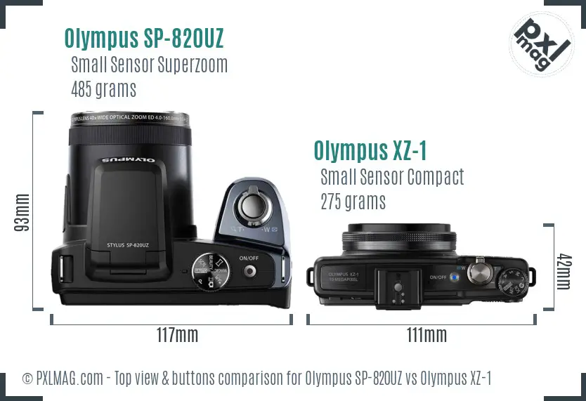 Olympus SP-820UZ vs Olympus XZ-1 top view buttons comparison