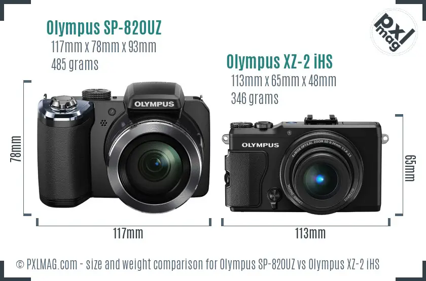 Olympus SP-820UZ vs Olympus XZ-2 iHS size comparison