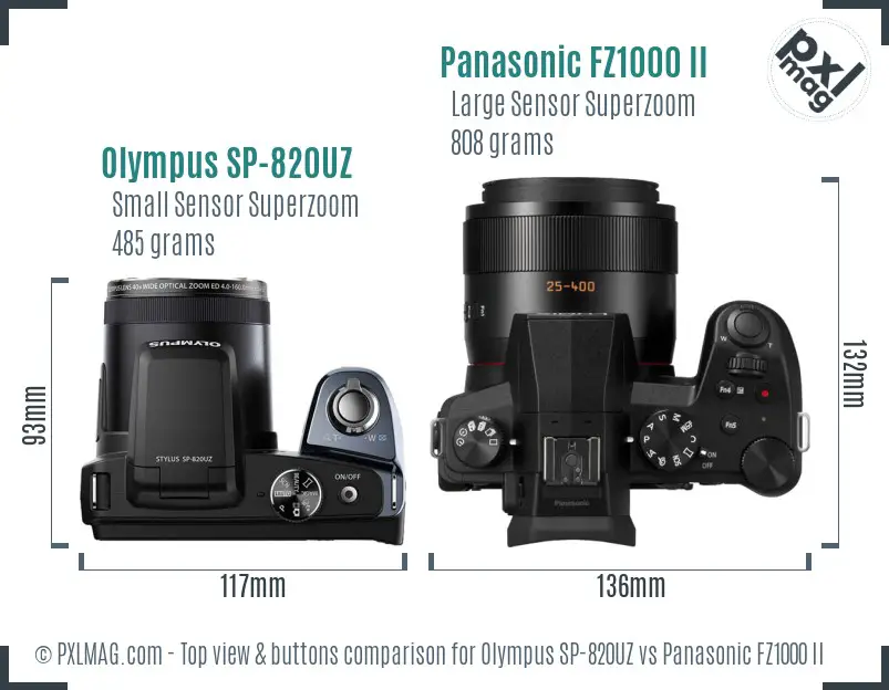 Olympus SP-820UZ vs Panasonic FZ1000 II top view buttons comparison