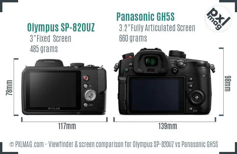 Olympus SP-820UZ vs Panasonic GH5S Screen and Viewfinder comparison