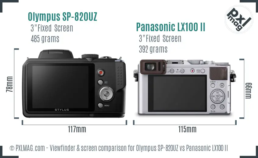 Olympus SP-820UZ vs Panasonic LX100 II Screen and Viewfinder comparison