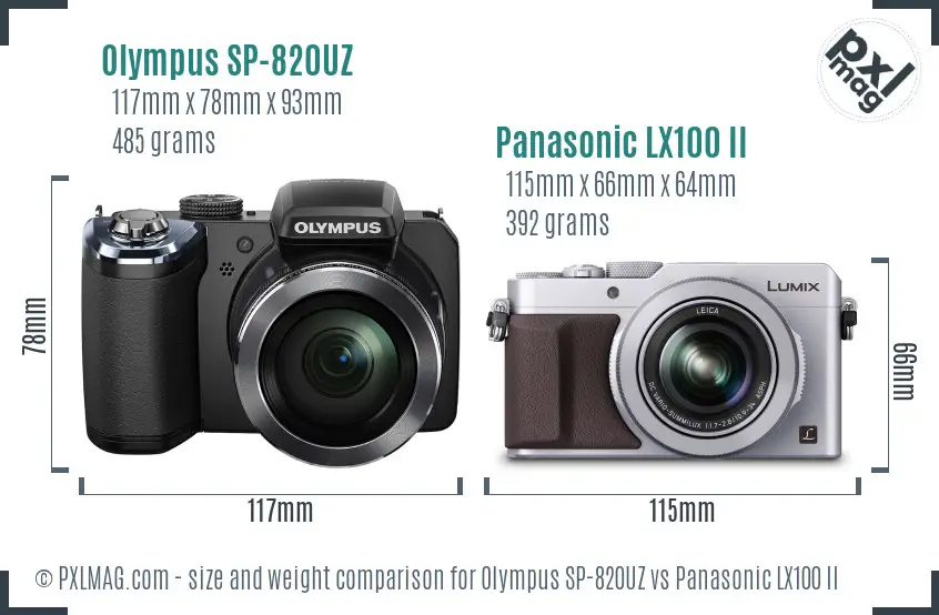 Olympus SP-820UZ vs Panasonic LX100 II size comparison
