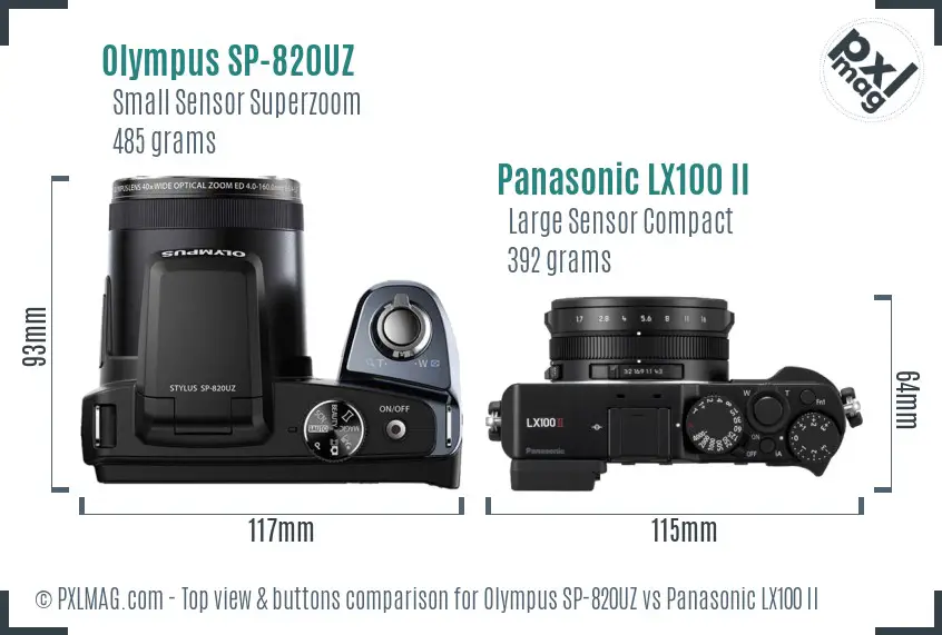 Olympus SP-820UZ vs Panasonic LX100 II top view buttons comparison