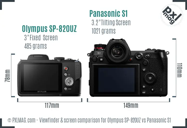 Olympus SP-820UZ vs Panasonic S1 Screen and Viewfinder comparison