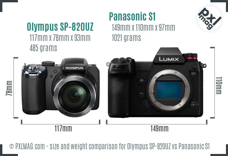 Olympus SP-820UZ vs Panasonic S1 size comparison