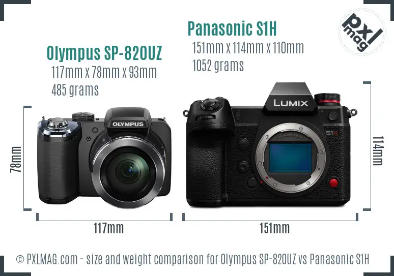 Olympus SP-820UZ vs Panasonic S1H size comparison