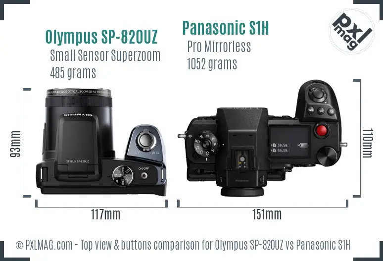 Olympus SP-820UZ vs Panasonic S1H top view buttons comparison