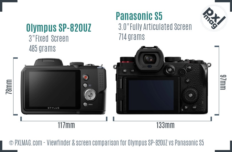 Olympus SP-820UZ vs Panasonic S5 Screen and Viewfinder comparison