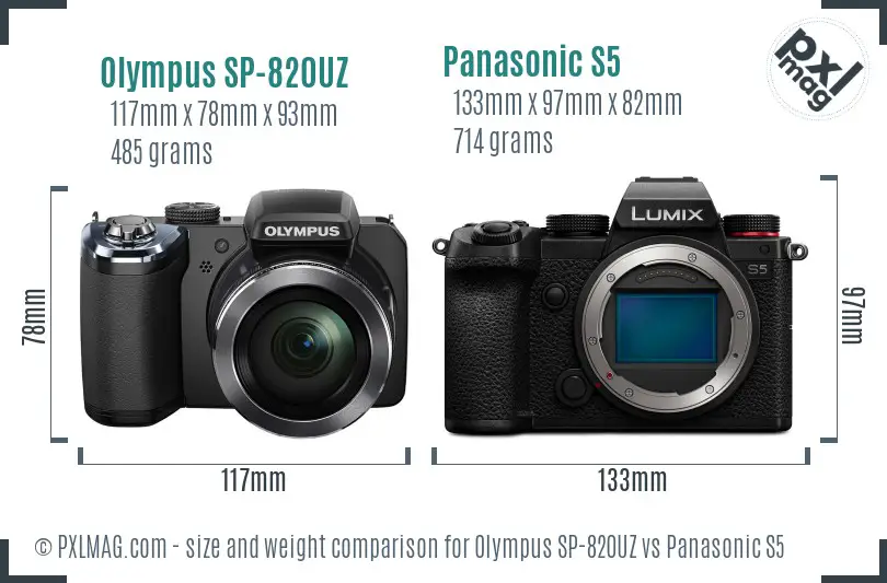 Olympus SP-820UZ vs Panasonic S5 size comparison