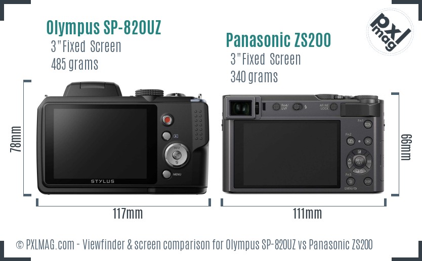 Olympus SP-820UZ vs Panasonic ZS200 Screen and Viewfinder comparison