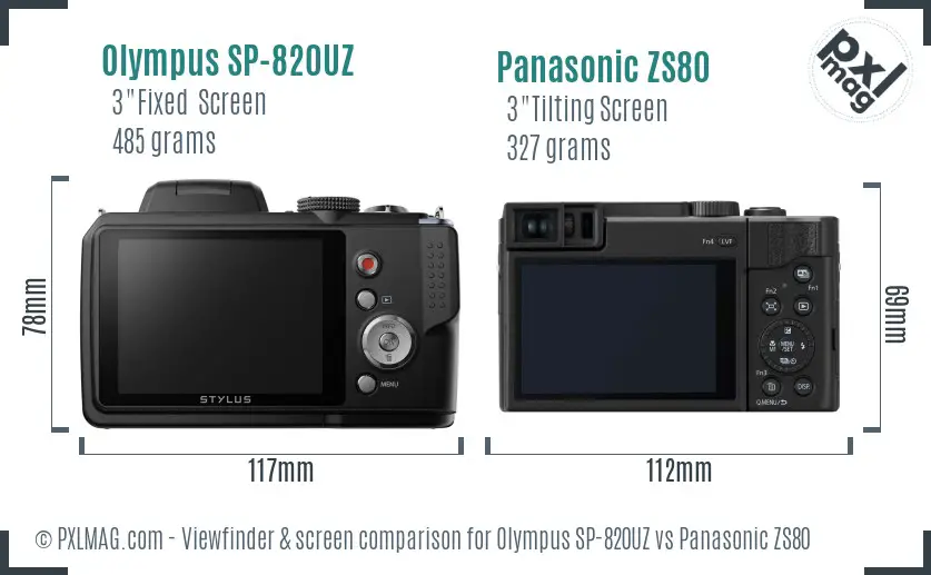 Olympus SP-820UZ vs Panasonic ZS80 Screen and Viewfinder comparison