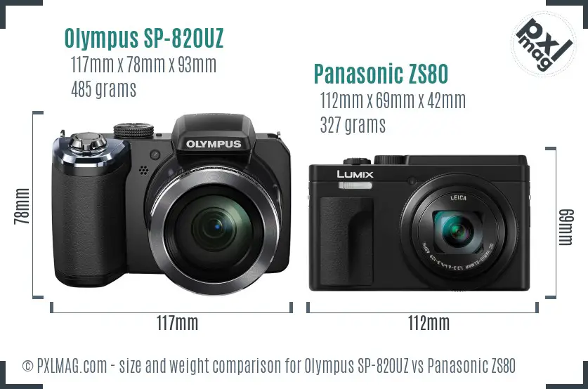 Olympus SP-820UZ vs Panasonic ZS80 size comparison