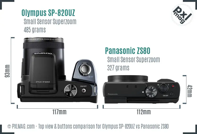 Olympus SP-820UZ vs Panasonic ZS80 top view buttons comparison