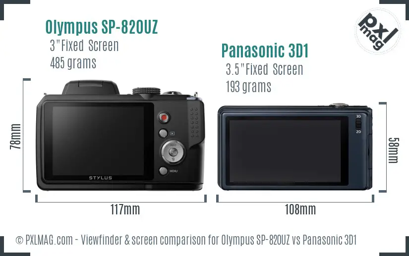 Olympus SP-820UZ vs Panasonic 3D1 Screen and Viewfinder comparison