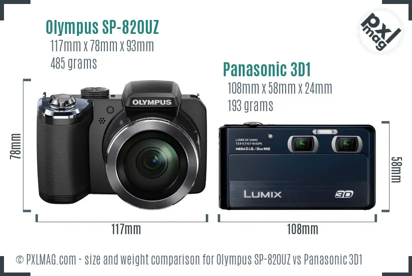 Olympus SP-820UZ vs Panasonic 3D1 size comparison