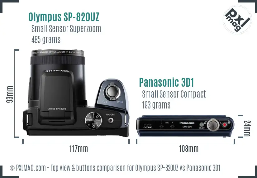 Olympus SP-820UZ vs Panasonic 3D1 top view buttons comparison