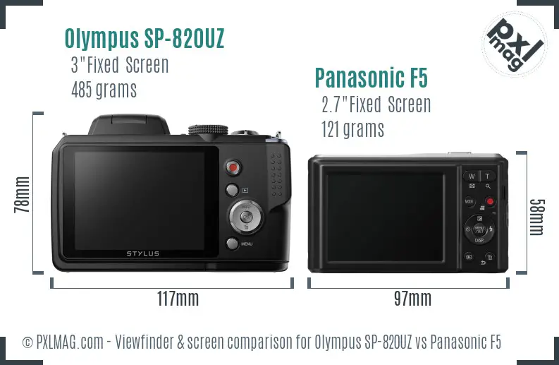 Olympus SP-820UZ vs Panasonic F5 Screen and Viewfinder comparison